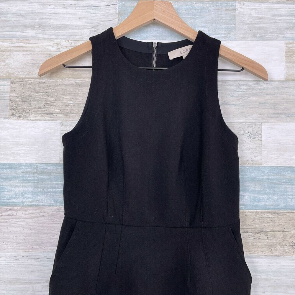 LOFT Ponte Pocketed Sheath Dress Black Exposed Zipper Stretch Womens 0P 0 Petite - Picture 3 of 8